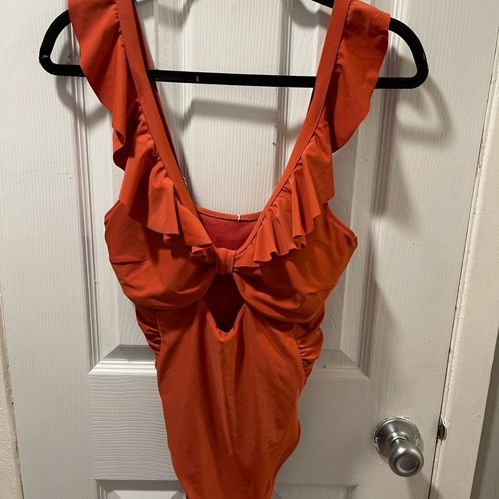 Ruffled One Piece Swimsuit - Orange